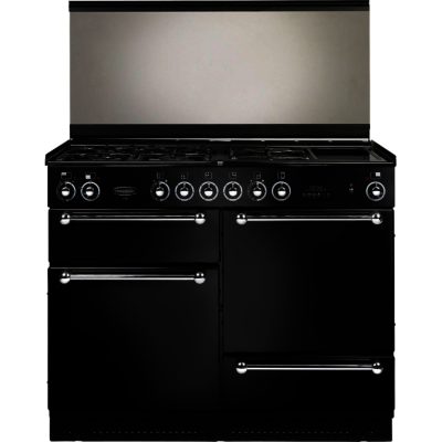Rangemaster 110cm All Natural Gas with FSD Hob 73810 Range Cooker in Black with Chrome trim and Solid doors